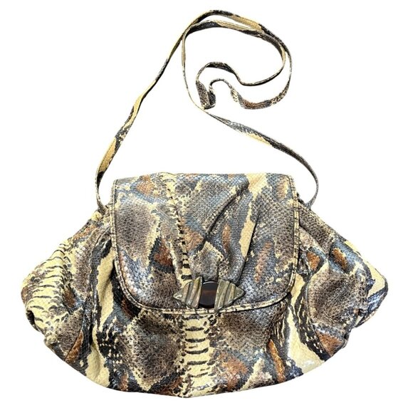 Vintage Sharif Snake Print Leather Shoulder Bag Clutch Matching Coin Pouch USA - Picture 1 of 7